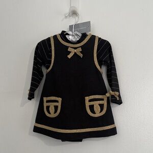 First Impressions Black Dress with Gold Trim